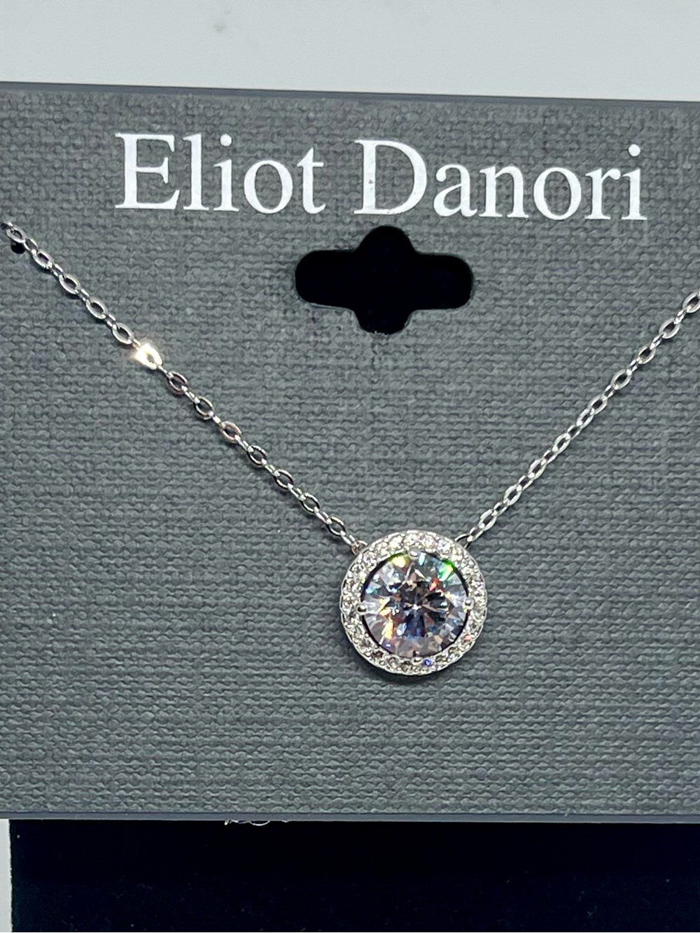Eliot Danori Silver Round Halo Necklace with Clear Crystal Center